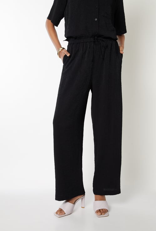 Women Textured Wide Leg Trousers