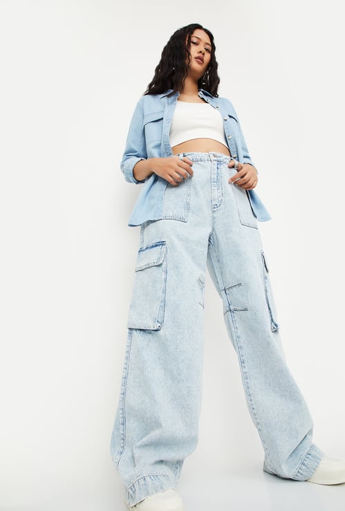 Women Washed Cargo Jeans