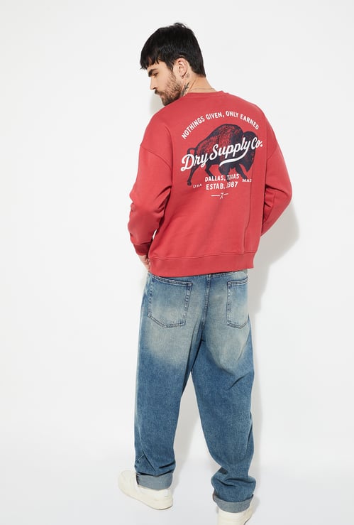 URB_N Men Oversized Back Print Sweatshirt