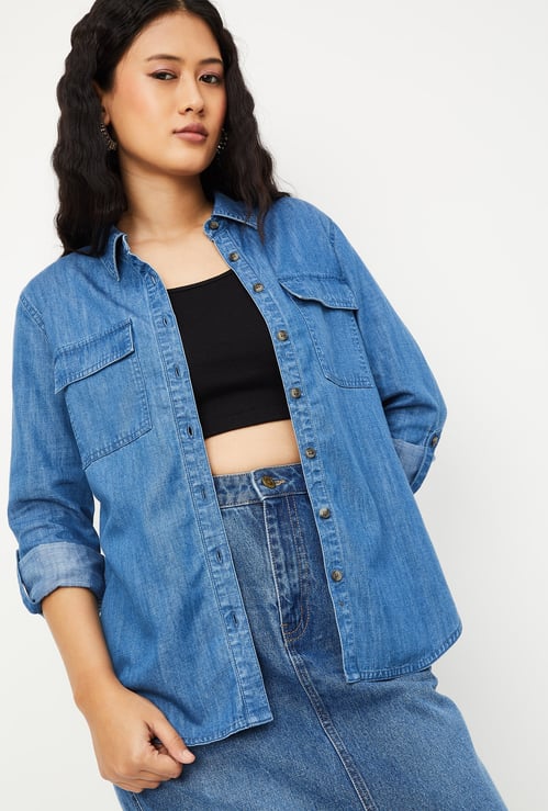 Women Washed Denim Shirt