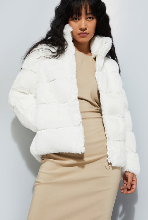 Women Faux Fur Padded Oversized Jacket