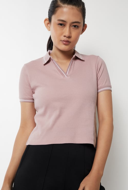 Women Ribbed Sports Polo T-shirt