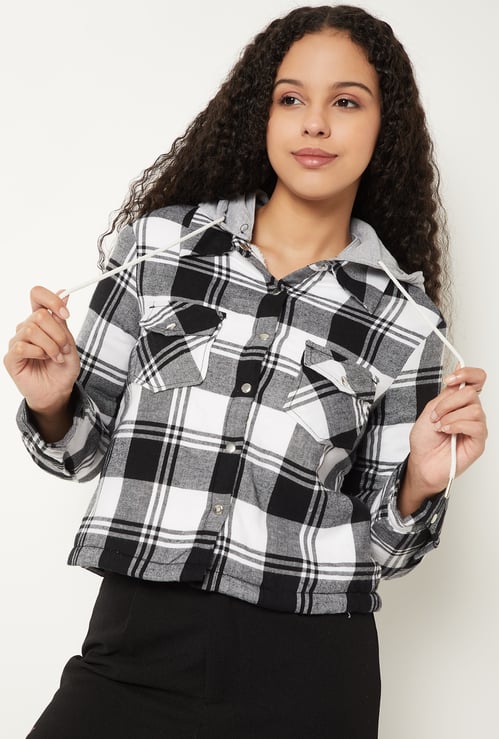 Women Checked Hooded Jacket