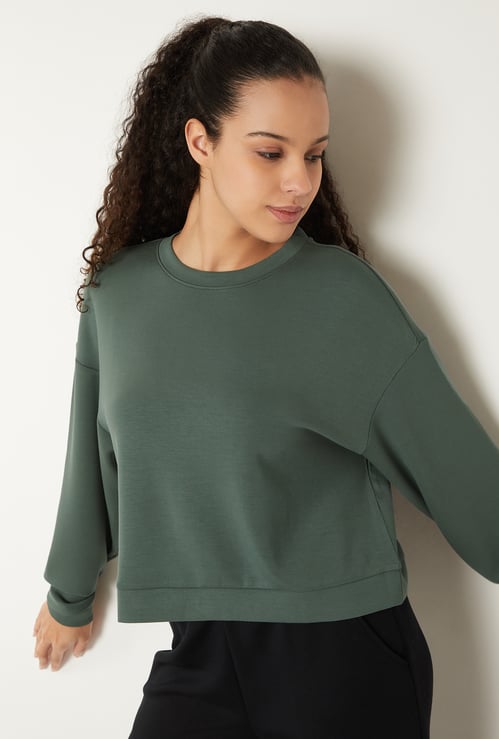 Women Solid Boxy Fit Sports Sweatshirt