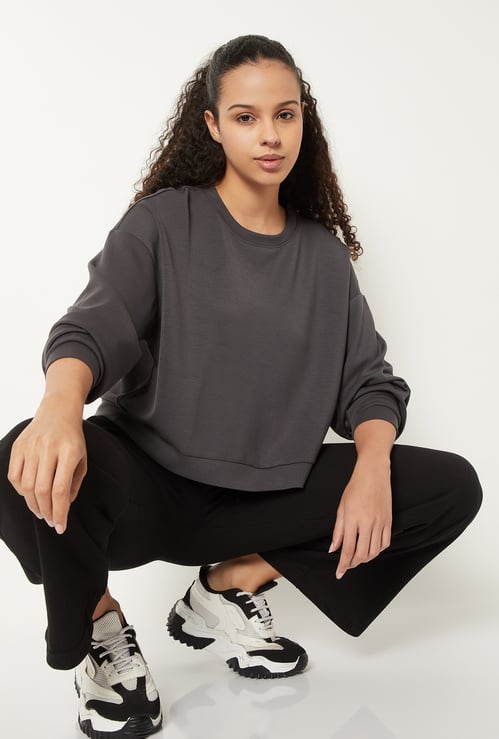 Women Solid Boxy Fit Sports Sweatshirt