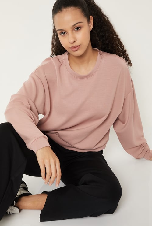 Women Solid Boxy Fit Sports Sweatshirt