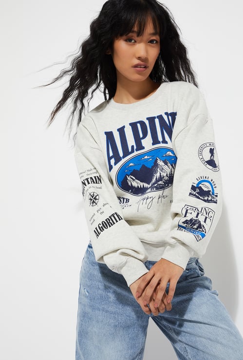 URB_N Women Printed Oversized Sweatshirt