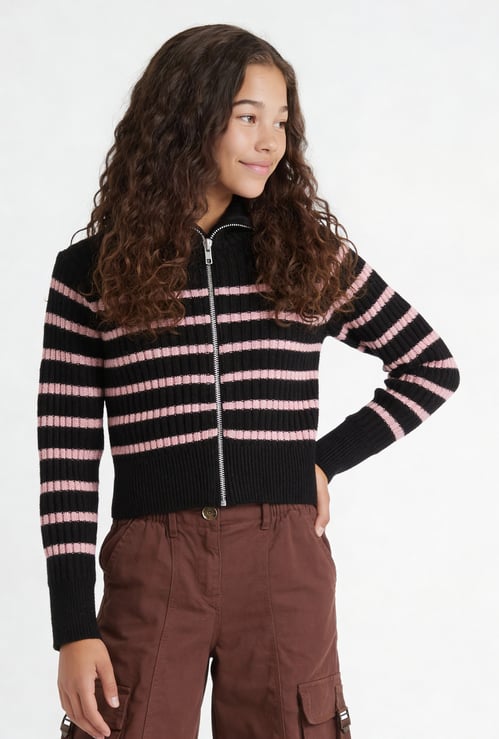Girls Knit Striped Cardigan