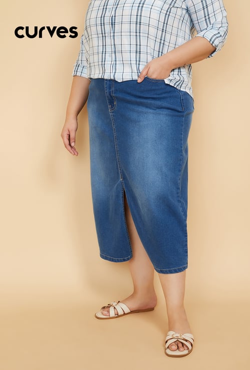 Women Washed Denim Skirt