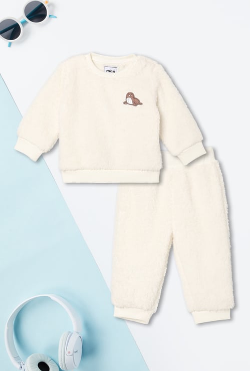 Boys Solid Fuzzy Joggers Set