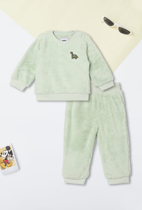Boys Solid Fuzzy Joggers Set