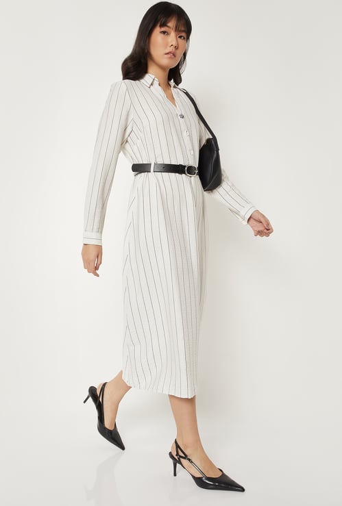 Women Solid Shirt Dress with Belt