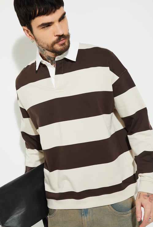 Men Striped Collared Sweatshirt