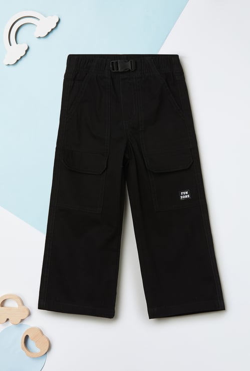 Boys Solid Loose Fit Cargos