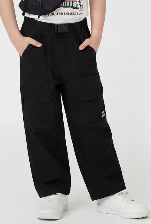 Boys Solid Loose Fit Cargos