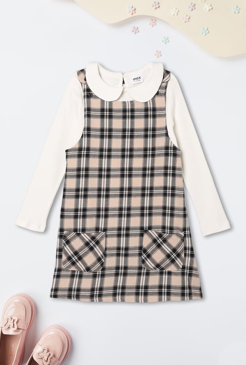 Girls Checked Dungaree Dress with Top