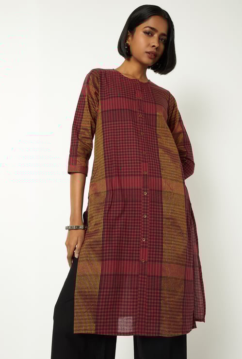 Women Checked Straight Kurta
