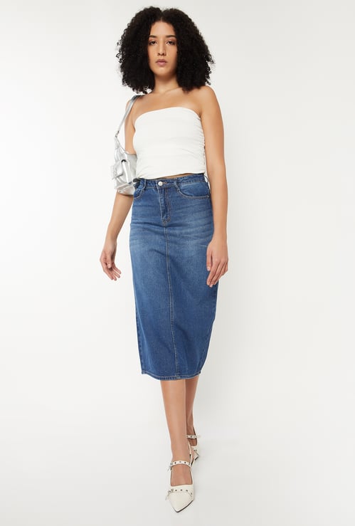 Women Washed Denim Skirt