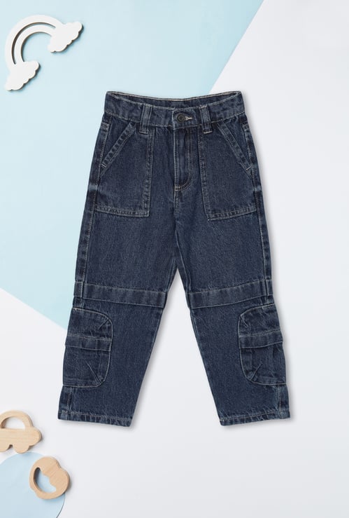 Boys Washed Loose Fit Cargo Jeans