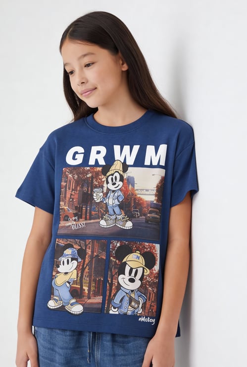 Girls Mickey Print Oversized T-shirt