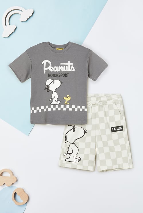 Boys Peanuts Print Shorts Set