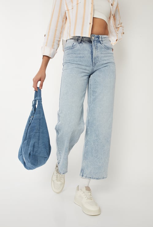 Women Washed Wide Leg Jeans