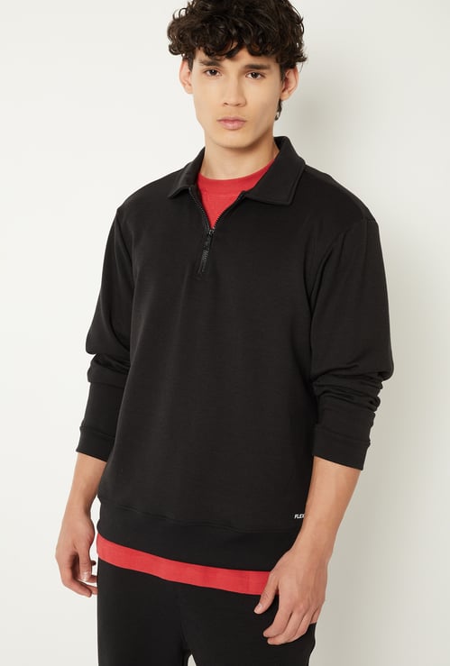 Men Solid Polo Collar Sweatshirt
