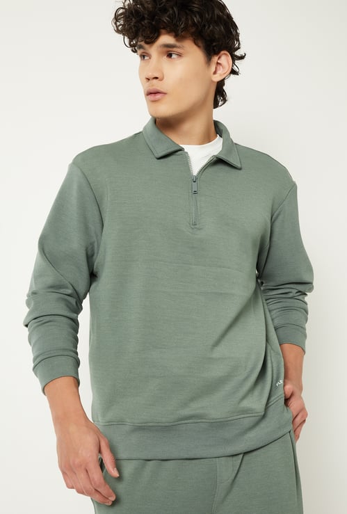 Men Solid Polo Collar Sweatshirt
