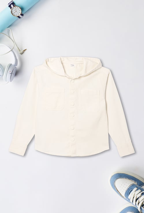 Boys Solid Hooded Shacket