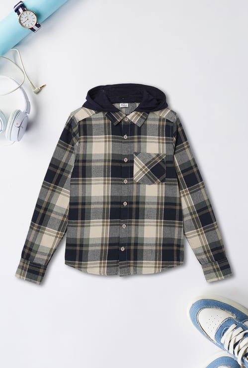 Boys Checked Flannel Hooded Shirt