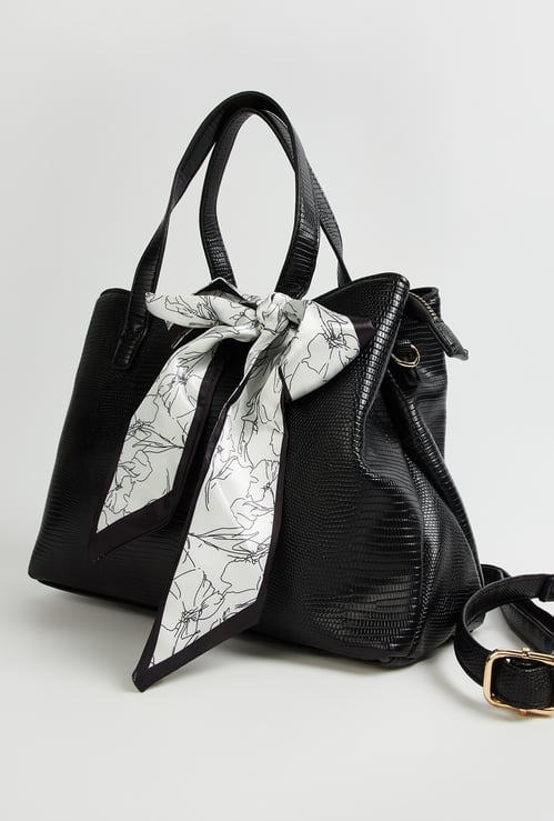 Women Textured Handheld Bag with Scarf Detail