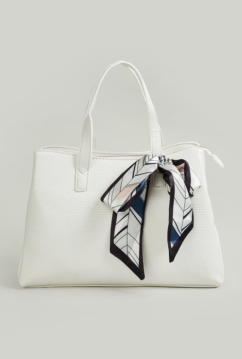 Women Textured Handheld Bag with Scarf Detail
