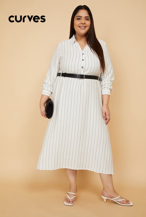 Women Striped Shirt Dress with Belt
