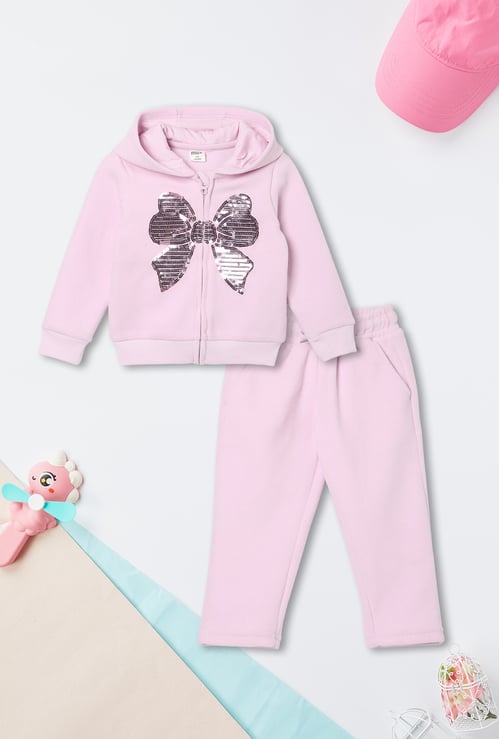 Girls Sequinned Velour Trousers Set