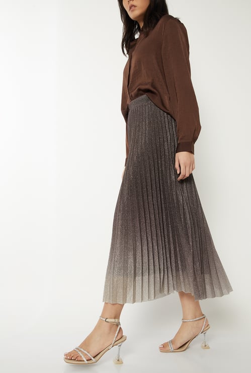 Women Shimmer Pleated Midi Skirt