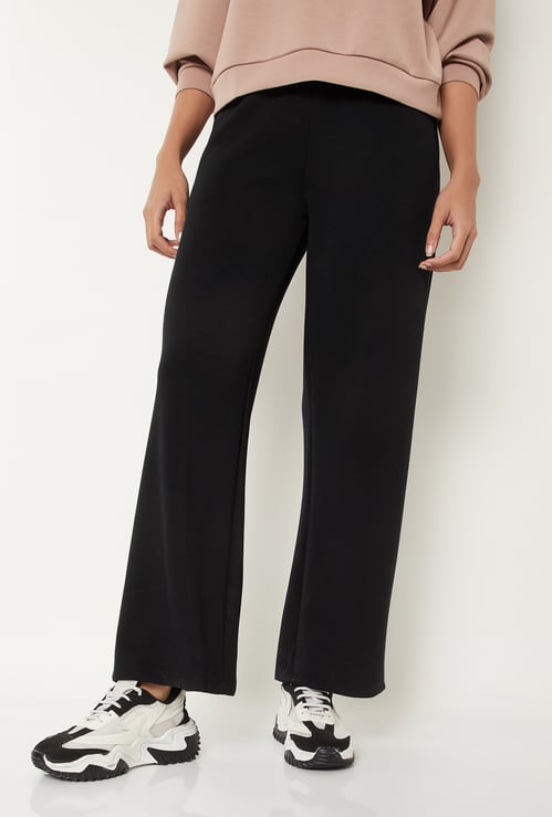 Women Solid Wide Leg Sports Track Pants