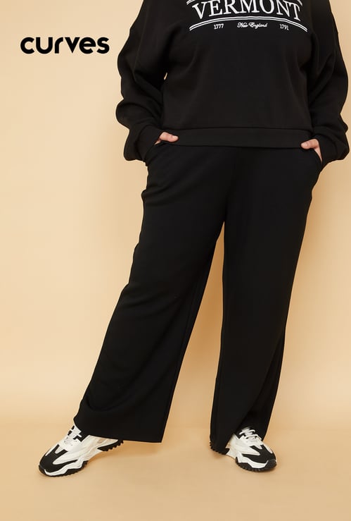 Women Solid Wide Leg Sports Track Pants