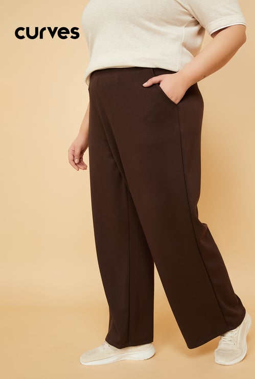 Women Solid Wide Leg Sports Track Pants