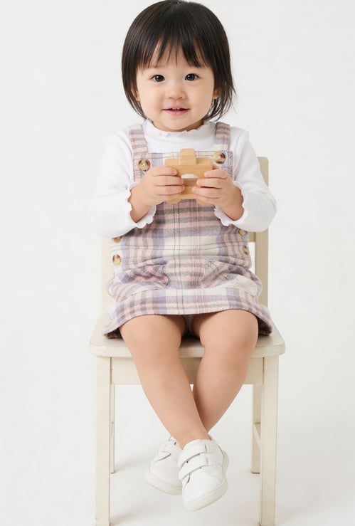 Girls Flannel Checked Pinafore Dress with Top