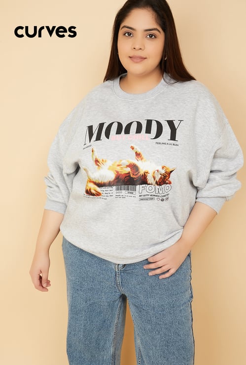 URB_N Women Printed Oversized Sweatshirt