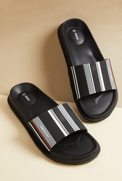 Men Striped Sliders