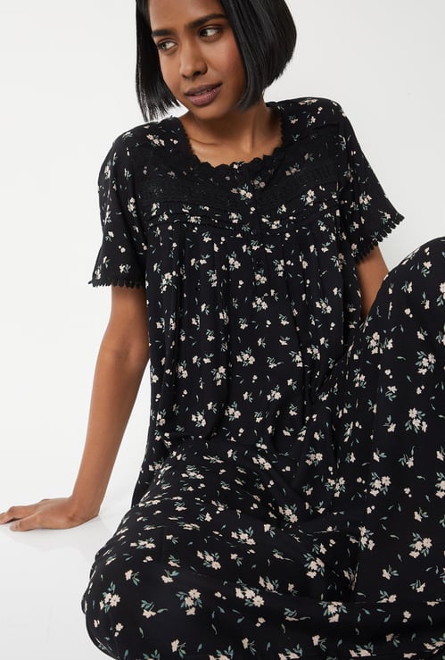 Women Floral Print Night Gown