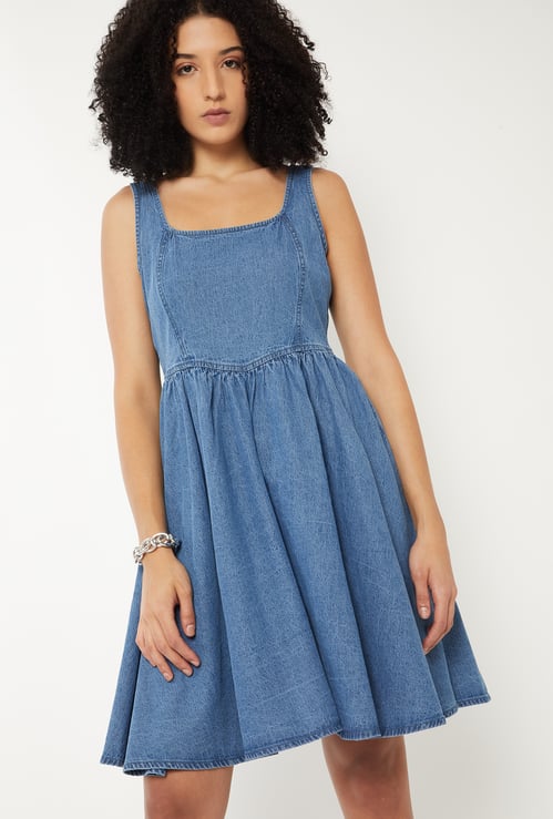 Women Washed Fit & Flare Denim Dress