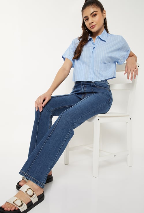 Women Washed Flared Jeans