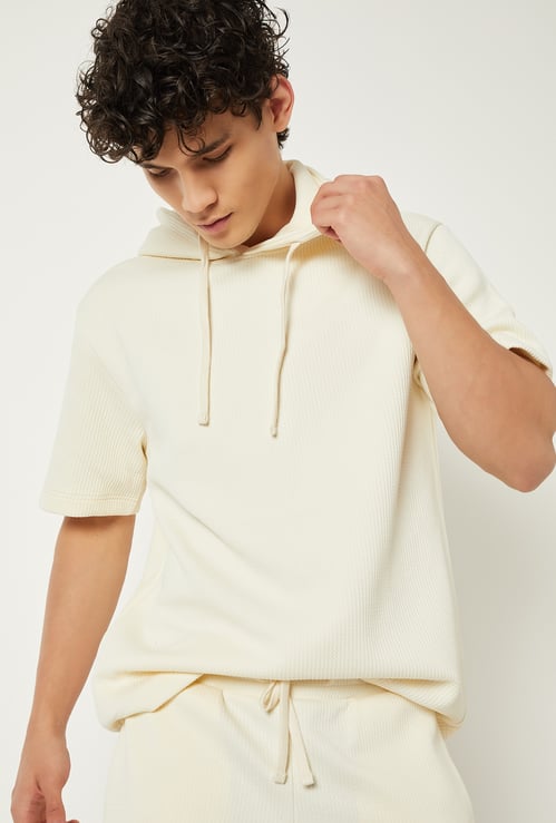 Men Ribbed Hooded Sports T-shirt