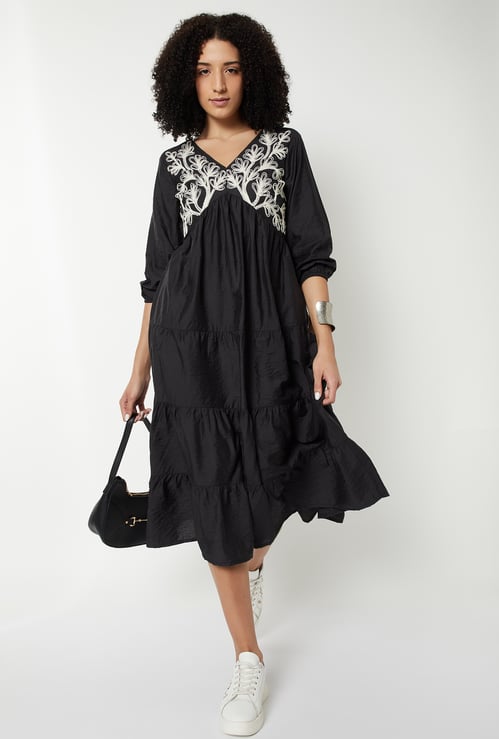 Women Embroidered Tiered Dress