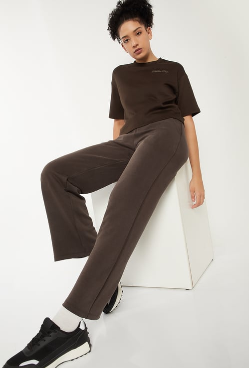Women Solid Wide Leg Sports Track Pants