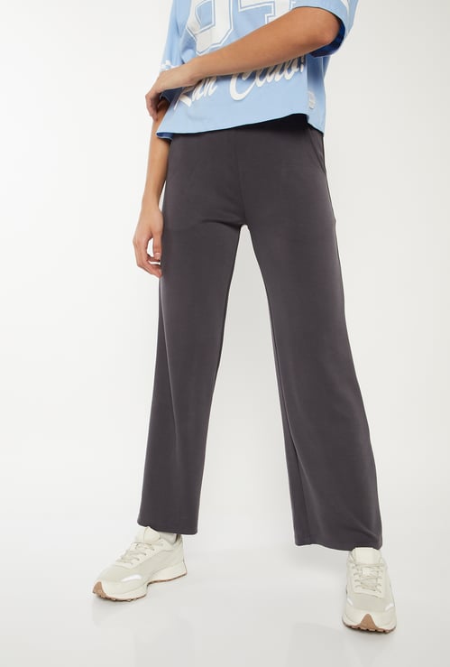 Women Solid Wide Leg Sports Track Pants