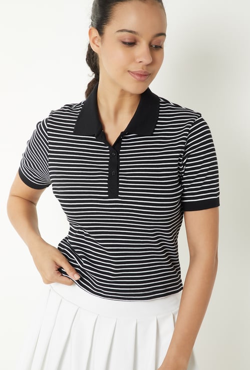 Women Striped Sports Polo T-shirt