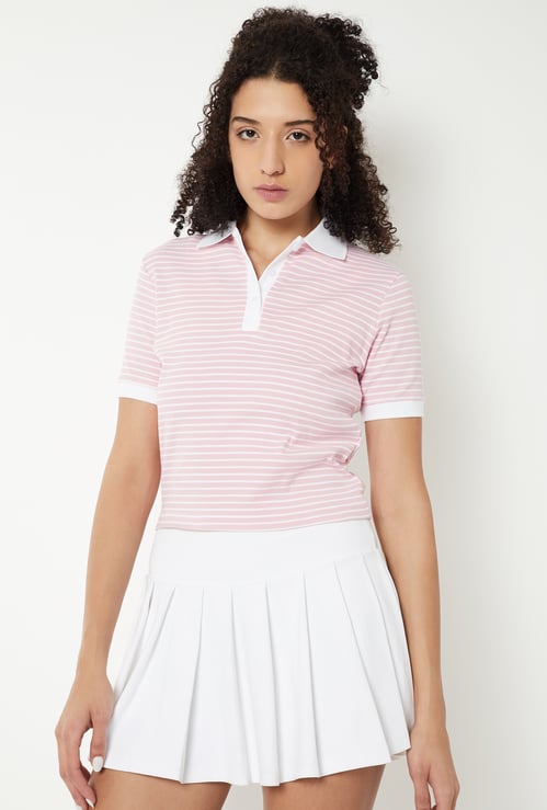 Women Striped Sports Polo T-shirt
